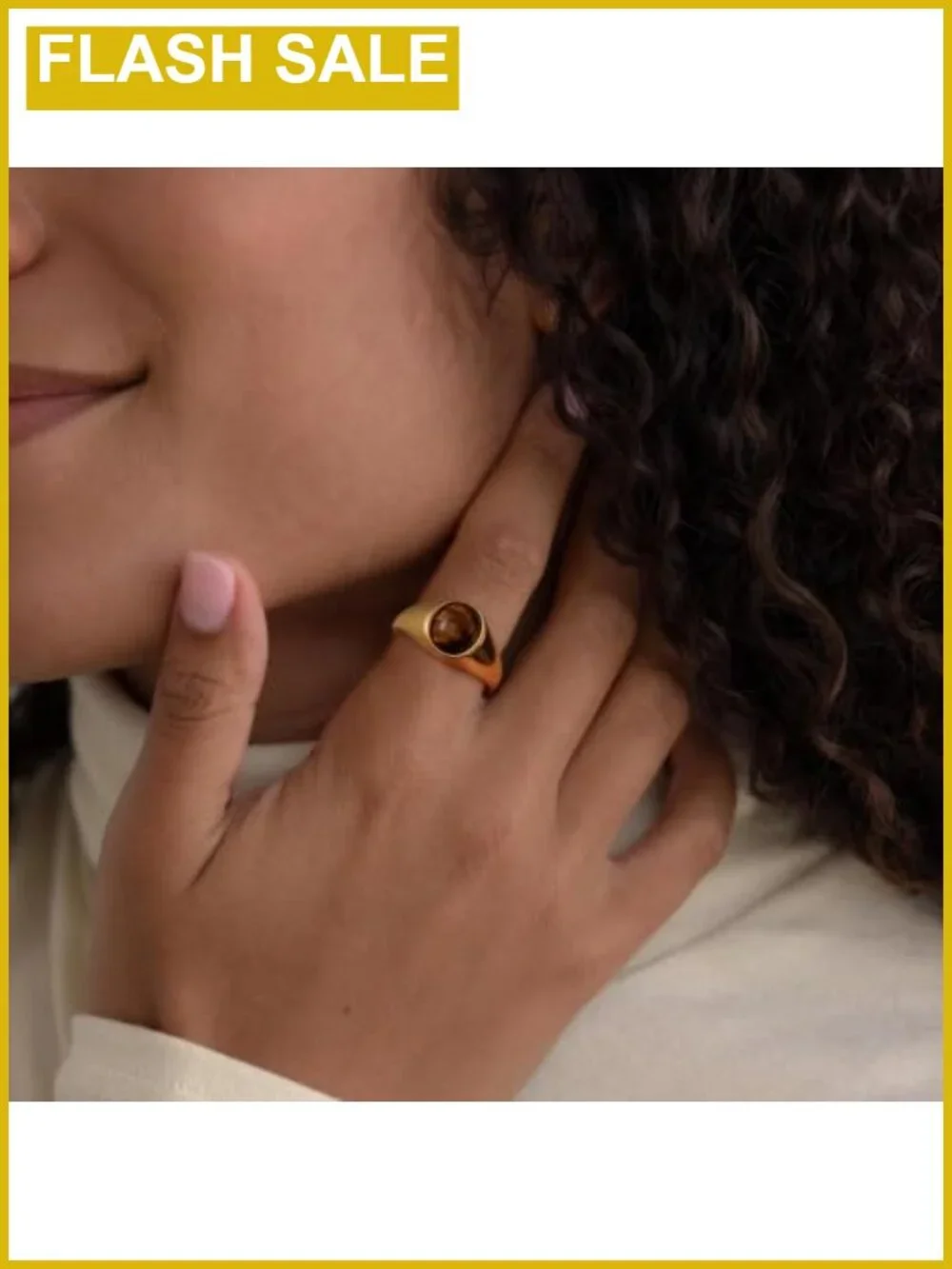 18K Gold Plated Stainless Steel Signet Ring Women Non Tarnish Gemstone